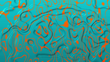 animation of pink shapes appearing over orange and blue liquid background