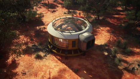 futuristic capsule vehicle in the australian outback