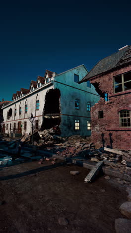 a ruined city street after a war or disaster