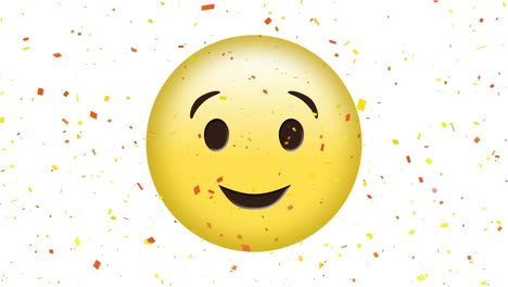 digital animation of confetti falling over winking face emoji on white background