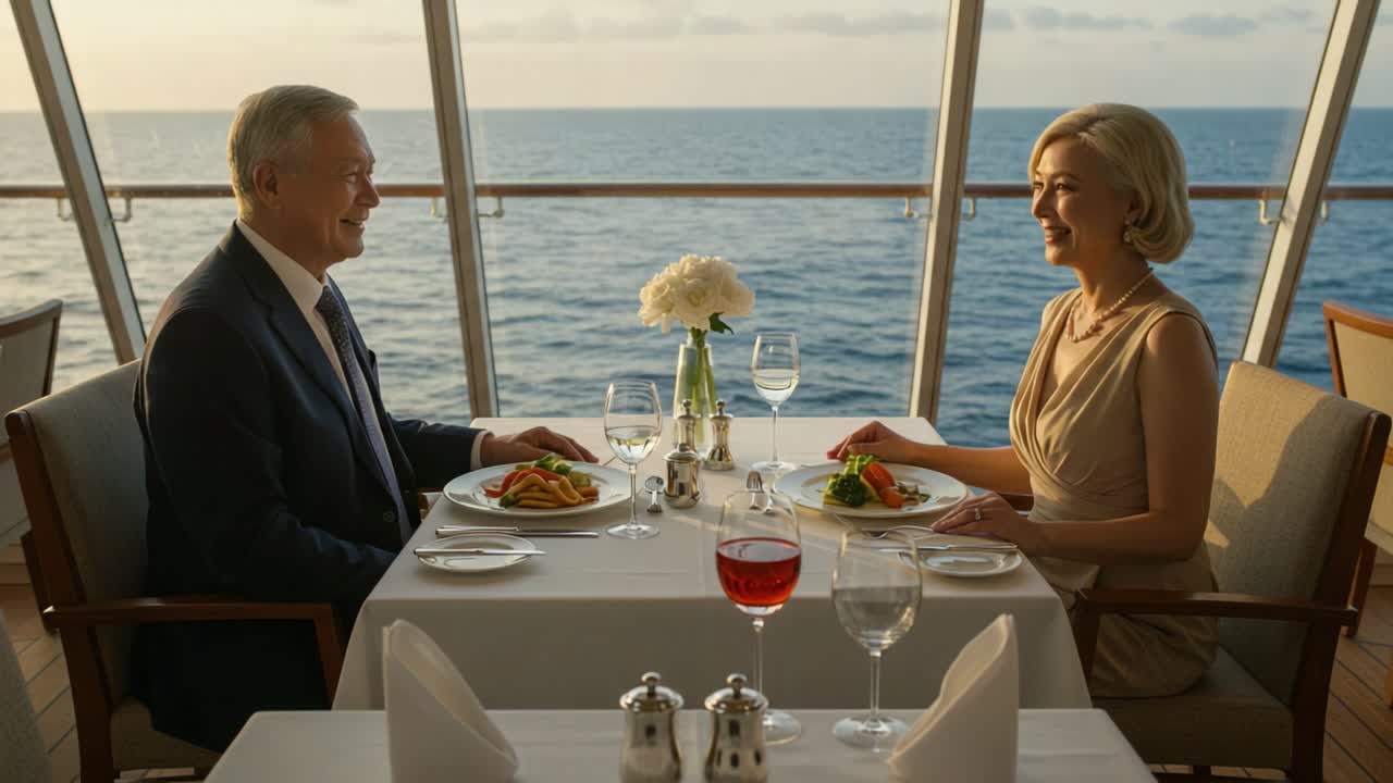 An Enchanting Culinary Experience: A Romantic Dinner for Two Overlooking the Serene Ocean at Sunset with Exquisite Dishes and Fine Wine