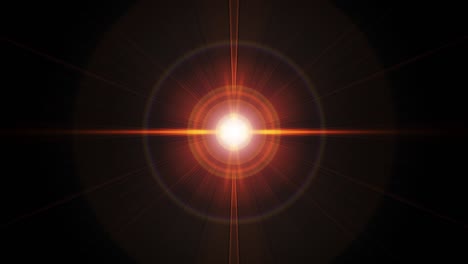 red orange lens flare on the center rotating flashing and flickering. 4k seamless loop lens flare effect element for title, trailer or overlay your footage. abstract sun lights motion art background.