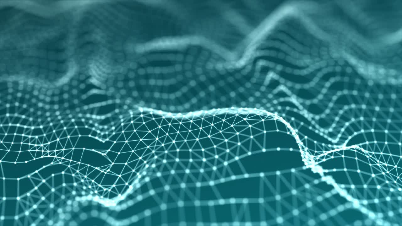 Digital dynamic wave of particles. Abstract futuristic dots background. Big data visualization. 3D rendering.