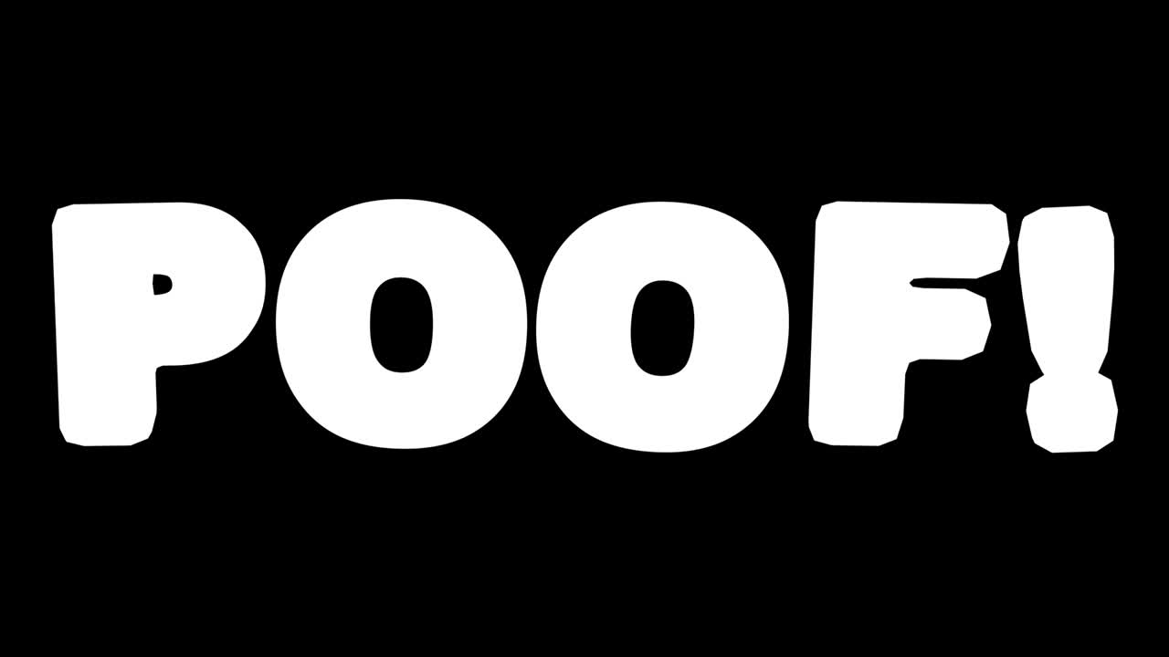 Abstract 3d animation of appearance of word POOF. Animation with alpha channel