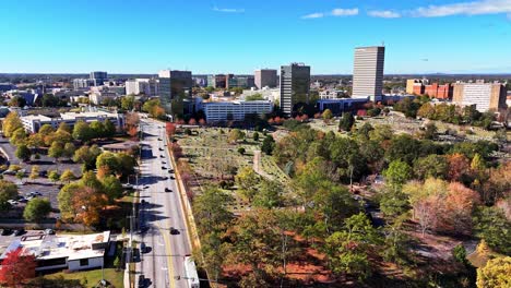 an aerial view of the roads, buildings, and businesses that make up the city of greenville, south carolina.