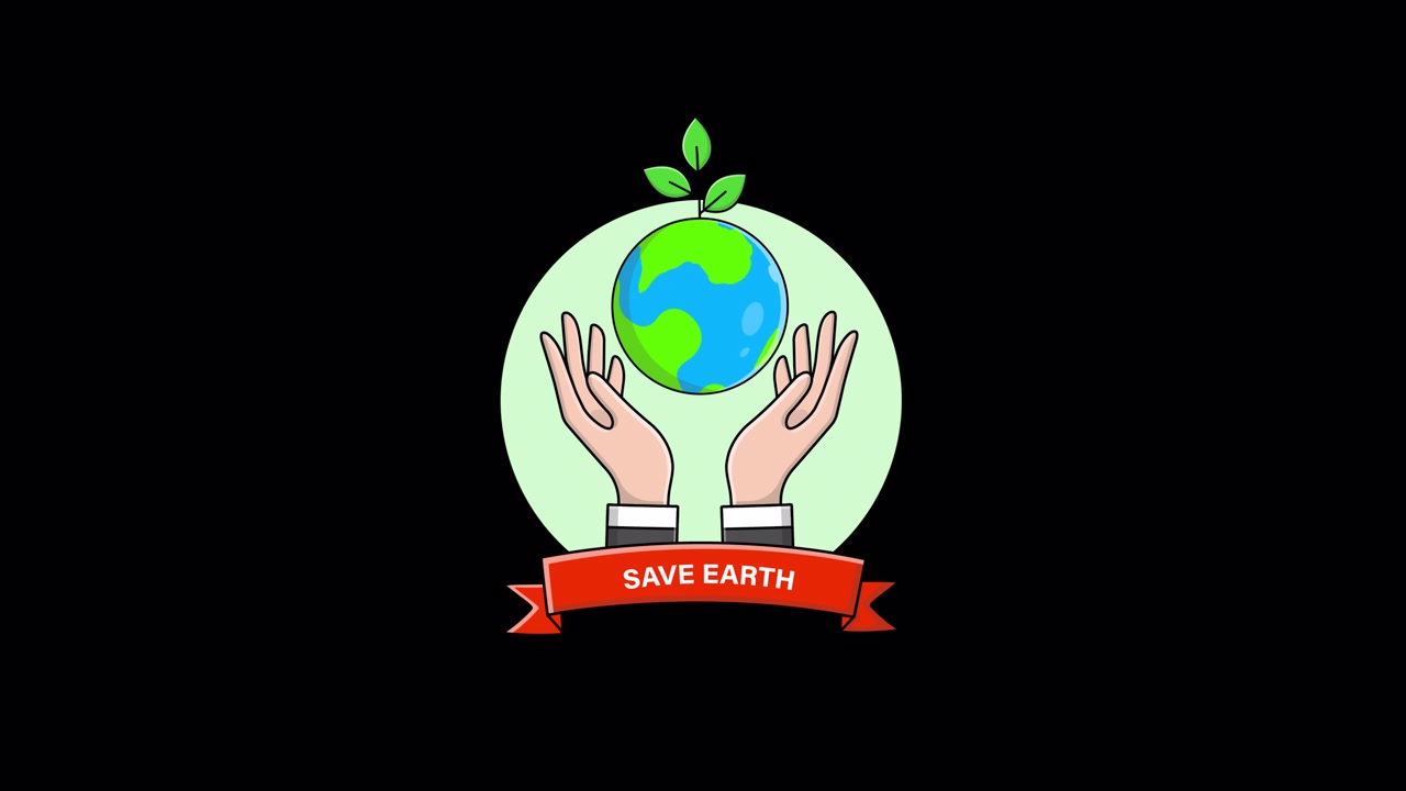 Animated Graphic of Hands Holding Planet Earth with Save Earth Message