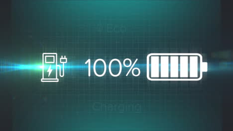 animation of battery charge icon and data processing over black background