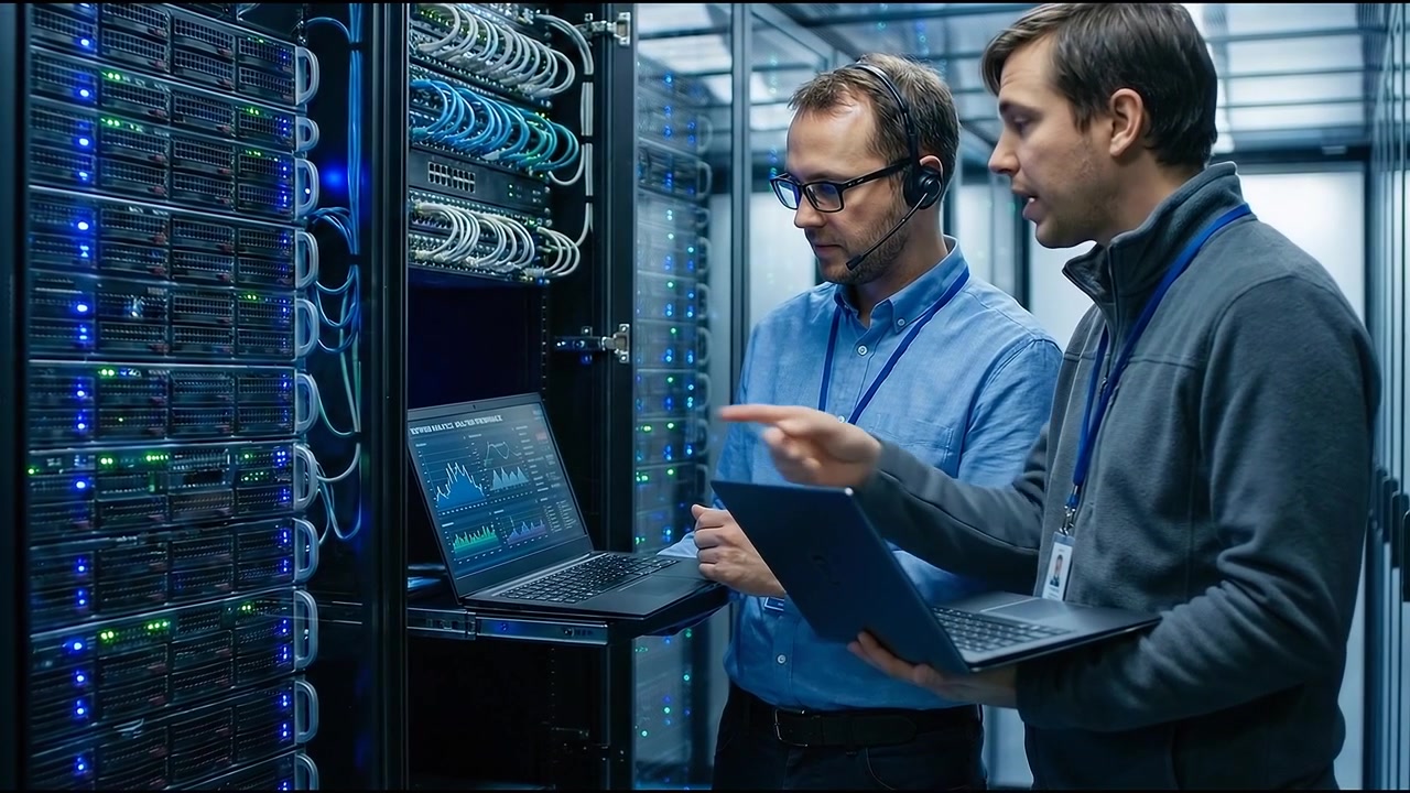 Business team standing in corporate workspace