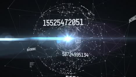 animation of globe of network of connections with numbers and data processing