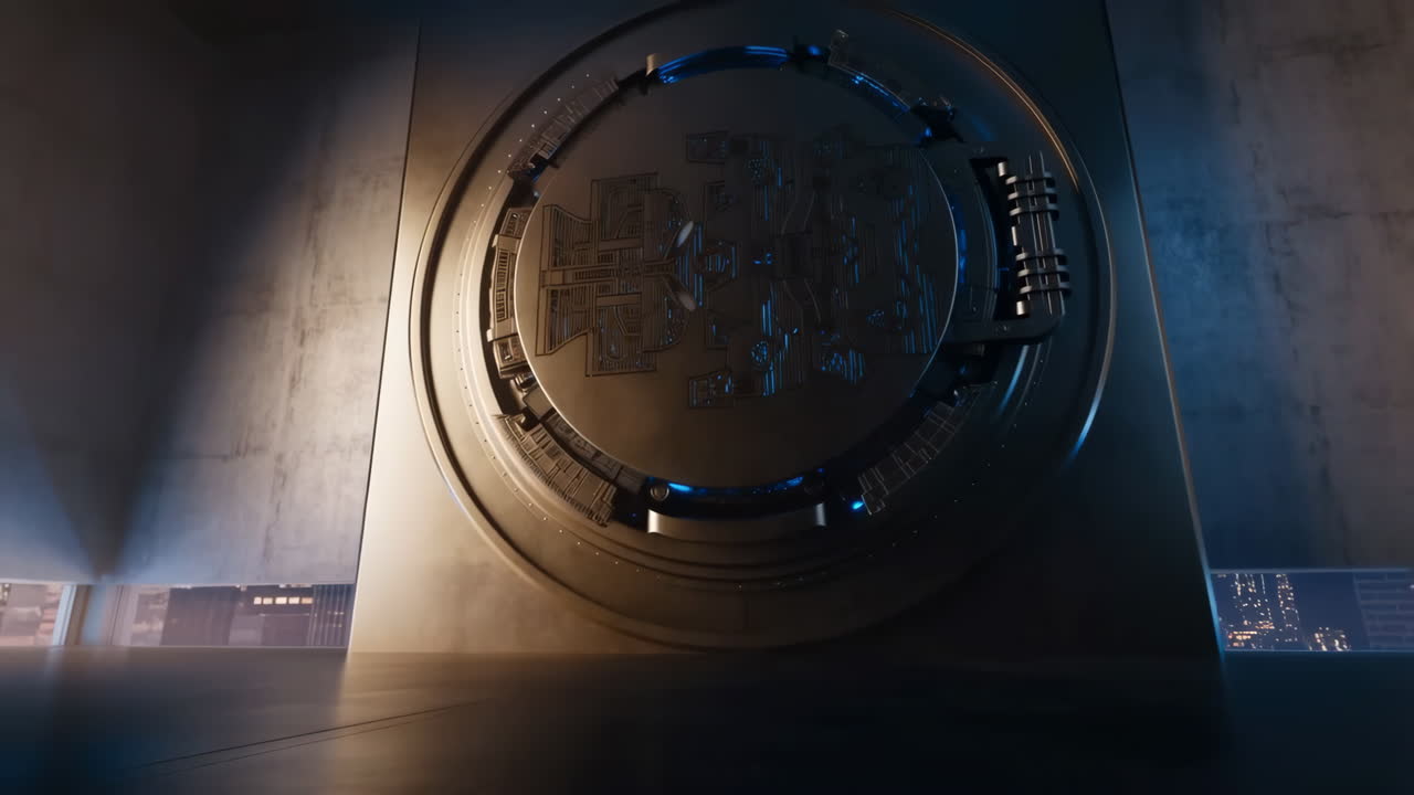 Futuristic Metallic Vault Door with Blue Glowing Accents