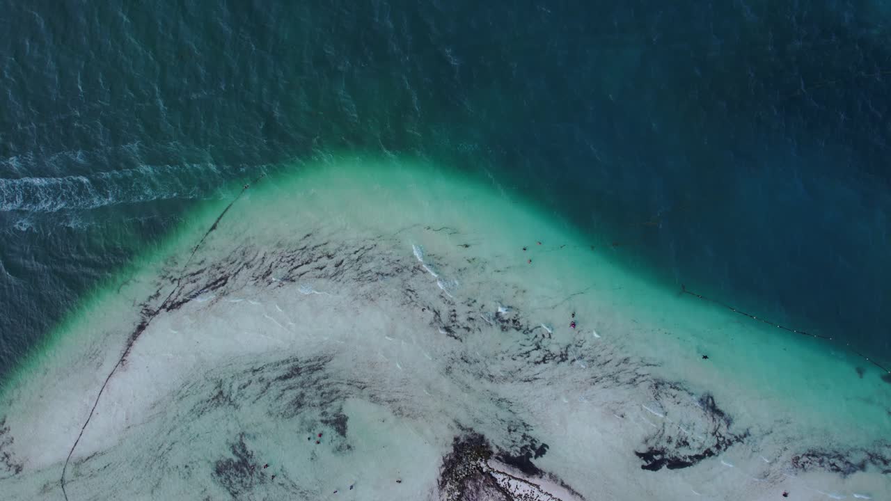 Birdseye Drone View Above Blue Ocean And White Sandy Shore In Cancun, Mexico 4K