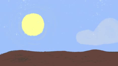 Sun-rises-over-the-land,-2D-animation