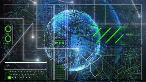 animación del procesamiento de datos y la red de conexiones en todo el mundo