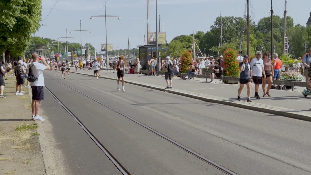 Athletic People Running At Annual Adidas Stockholm Marathon Event In Sweden. slow motion