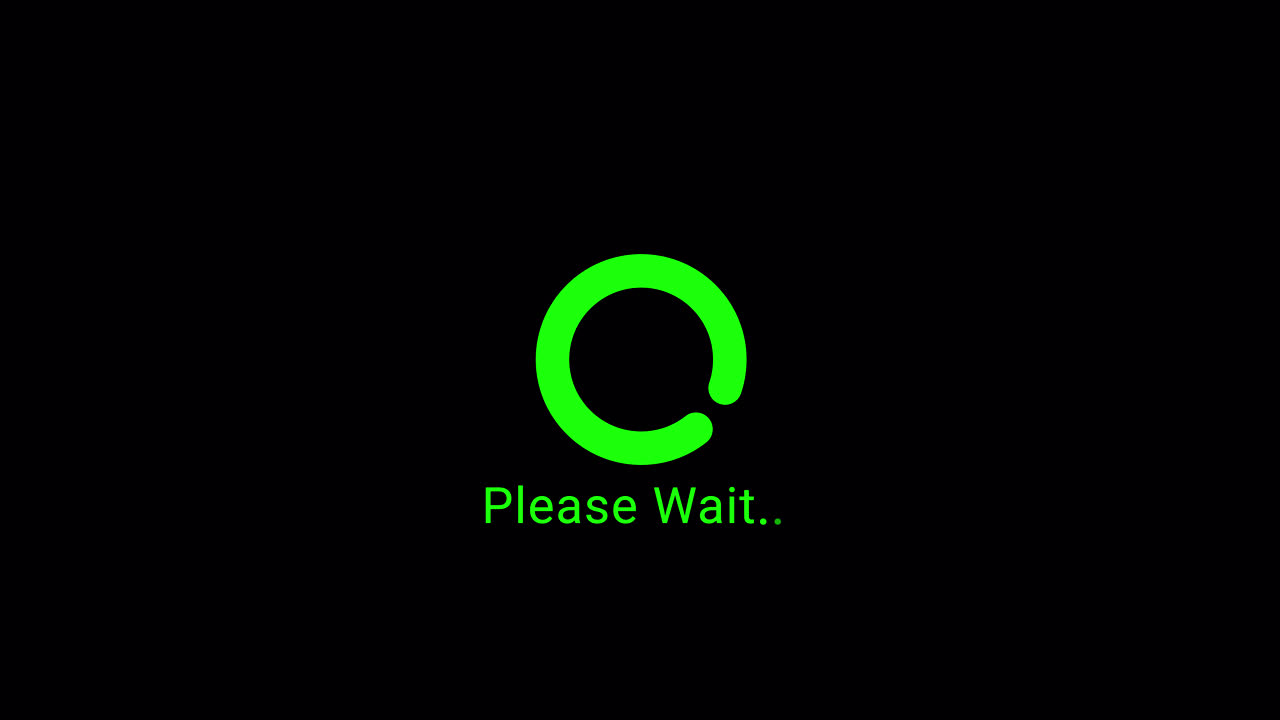 Green Loading Animation with Please Wait Text on Black Background