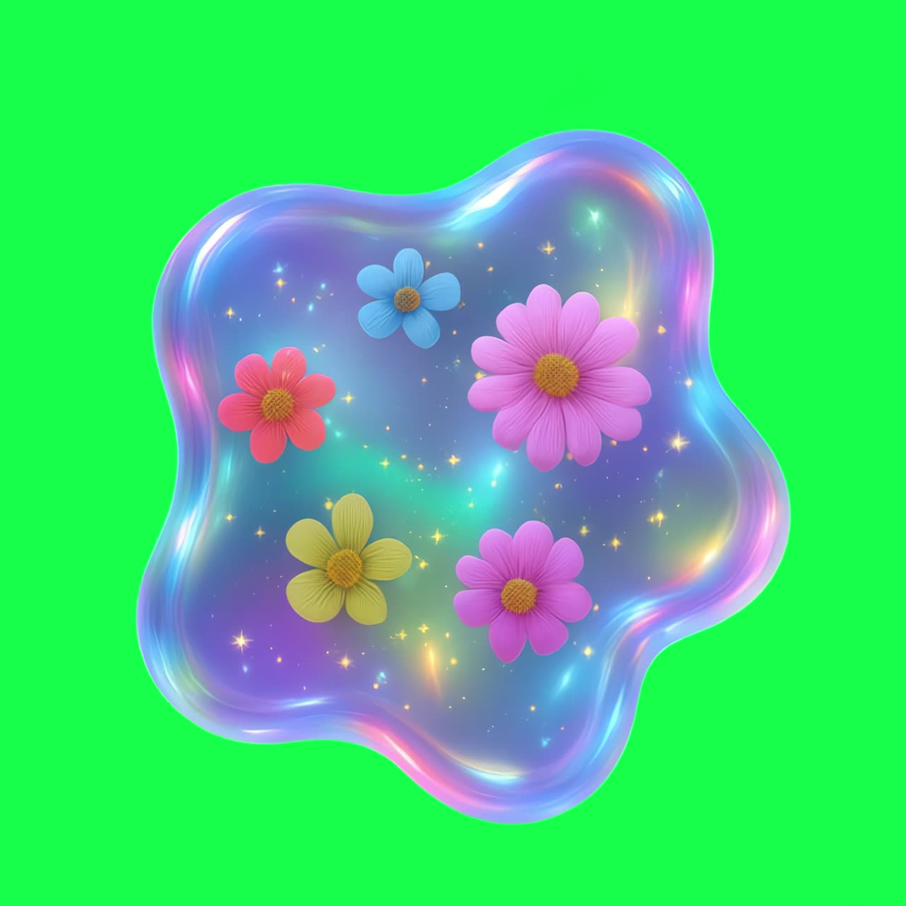 Farverig, blomstret kosmisk designanimation, transparent 4K-video, green screen