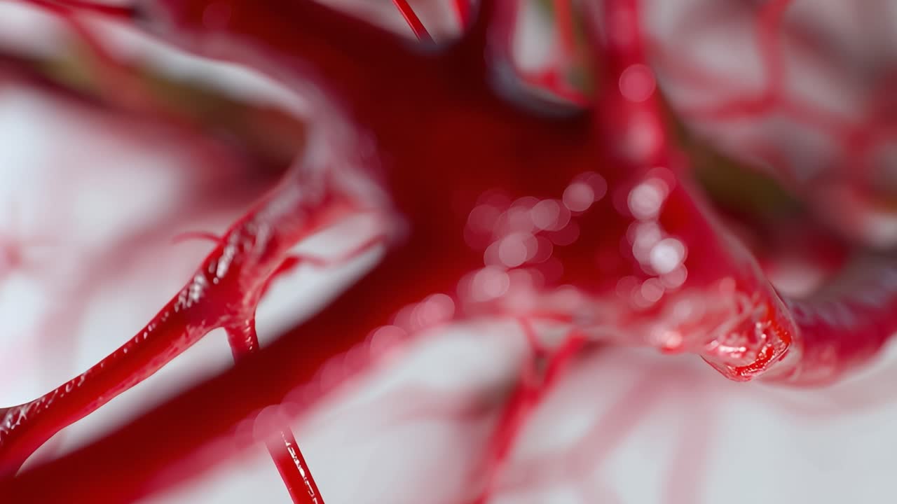 Indviklet detalje af røde vaskulære strukturer, der viser kompleksiteten og skønheden af mikroskopiske blodkar-netværk inden for klinisk og biologisk forskning