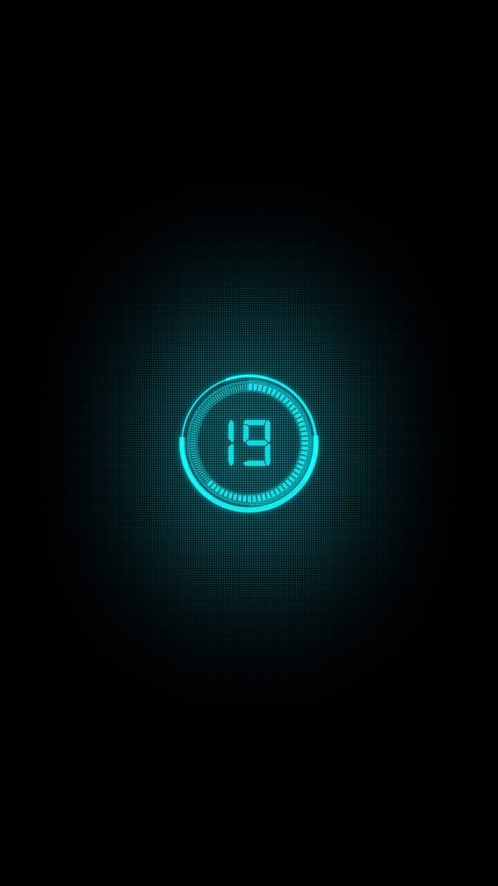 Video of futuristic digital countdown glowing blue on dark background for technology themes esports