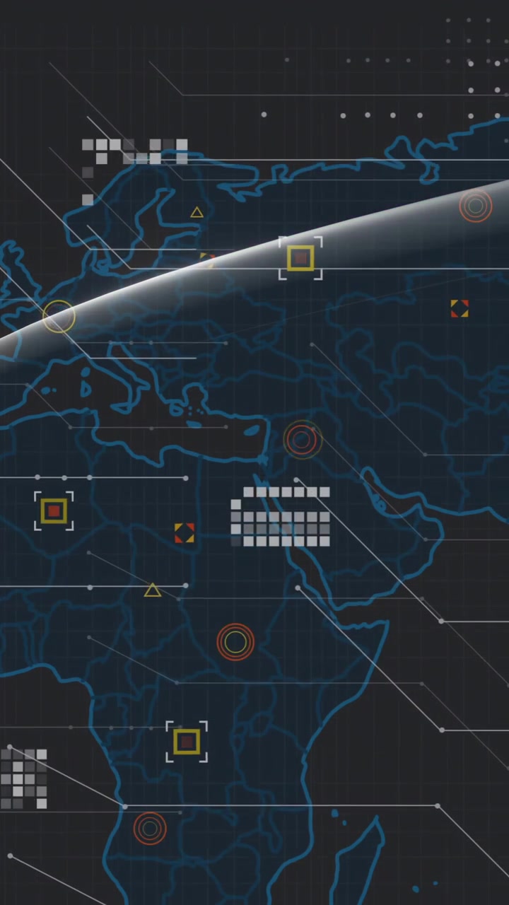 Global network connections and data processing animation over world map