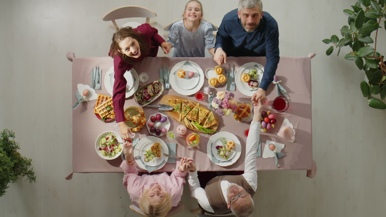 Top Down Portrait of Happy Family on Easter Dinner