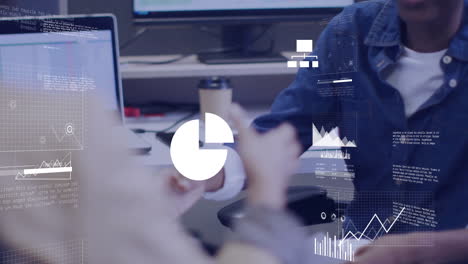 animation of data processing over diverse business people in office