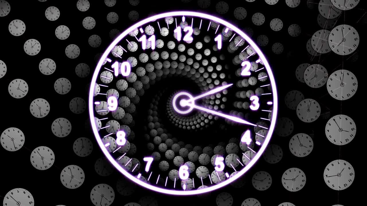 Clock Background Tunnel Animation, Rendering, Time Travel Concept, Loop