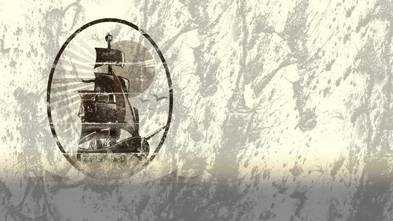 ⁇ 박이는 배경 위에 콜럼버스 선박 아이콘의 애니메이션