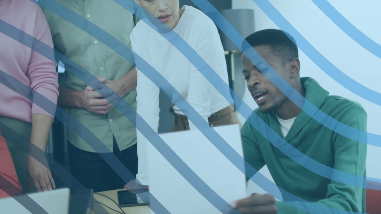 Animation of shapes over diverse business people in office