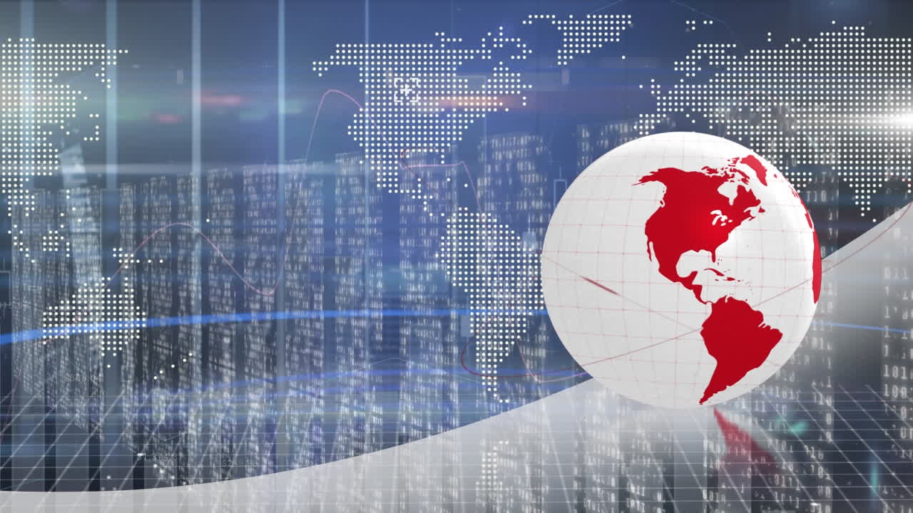 그리드 위의 세계 지도와 지구의 애니메이션