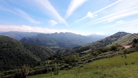 Nature-green-valley,-view-from-viewpoint,-clear-blue-sky-Asturias-Spain