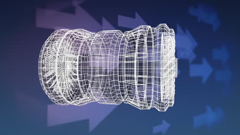 dibujo técnico giratorio de la turbina sobre un fondo azul