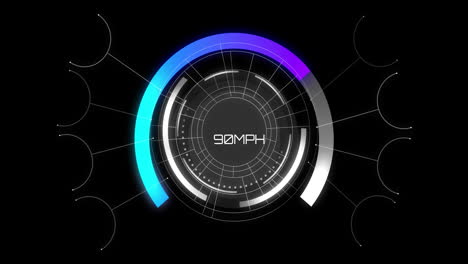 animation of speedometer and shapes on black background
