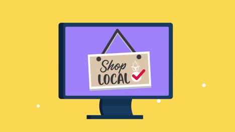 tienda de negocios locales letras en etiqueta colgando con escritorio