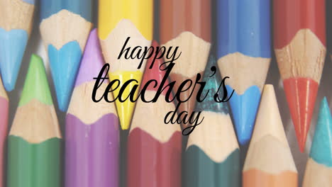 animation of happy teachers day text over pencils