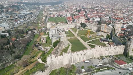 Take-a-drone-tour-of-the-historic-Yedikule-Dungeons-in-Istanbul,-Turkey,-and-explore-the-dark-and-mysterious-chambers-where-prisoners-were-once-held