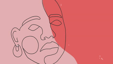 animation of drawing of face in black outline against pastel pink and red background