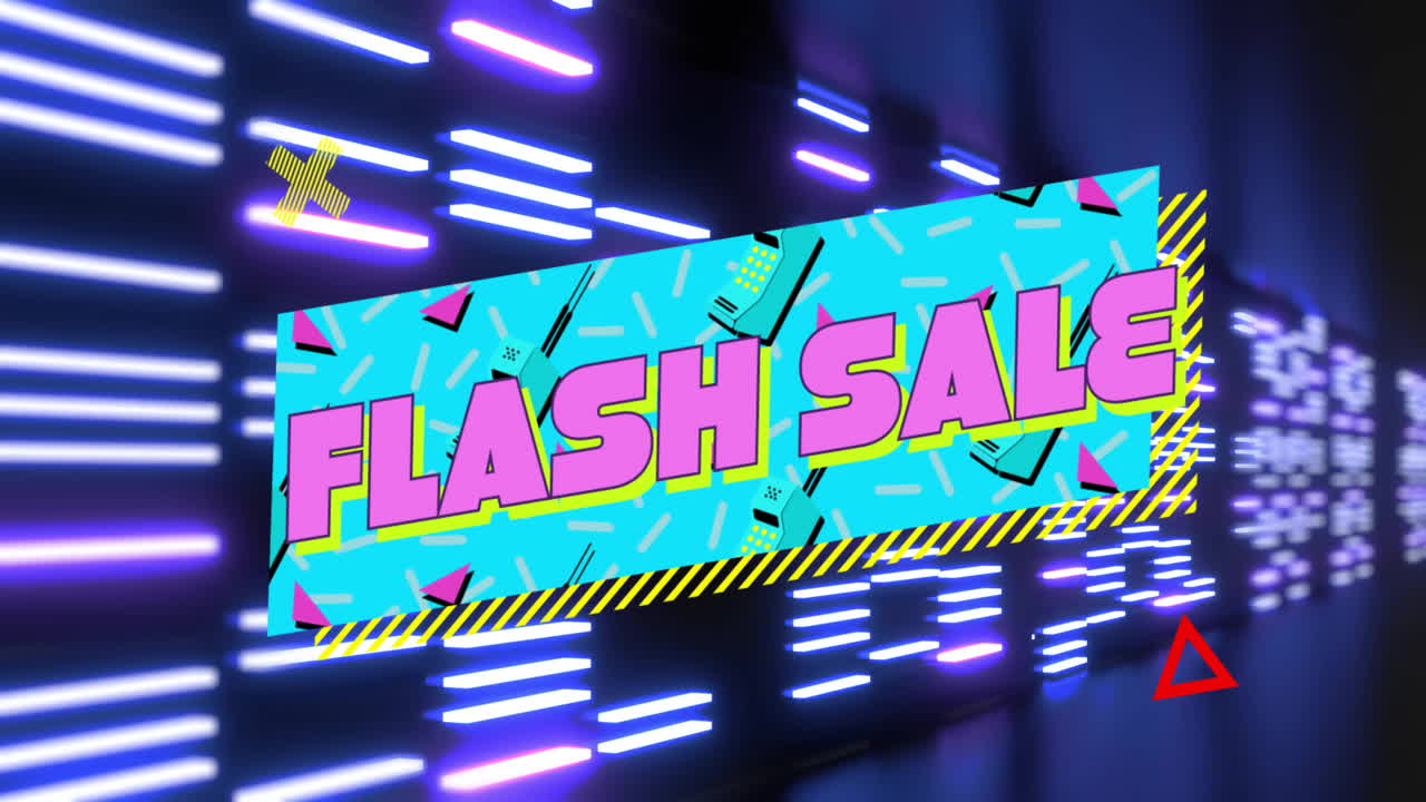 Over neon lights, vibrant geometric patterns highlighting Flash Sale text