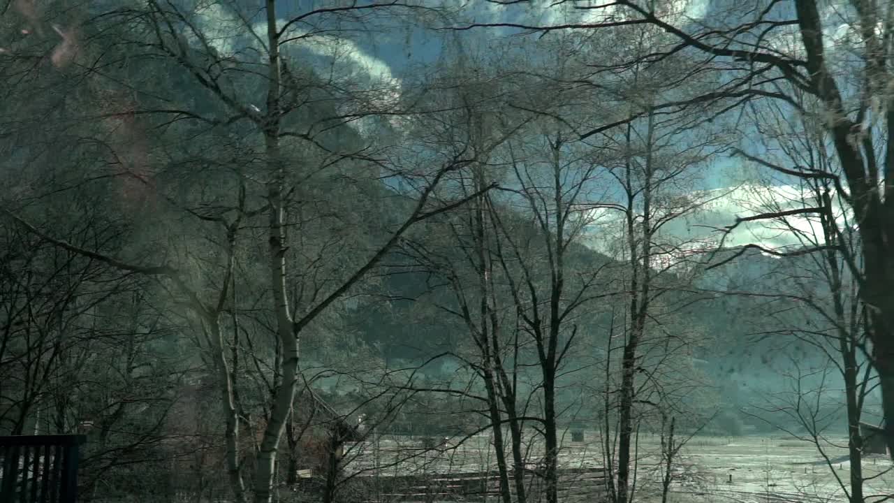 imágenes en cámara lenta a través de la ventana lateral del camión mientras se conduce en los alpes suizos