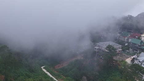 foggy mountain village landscape