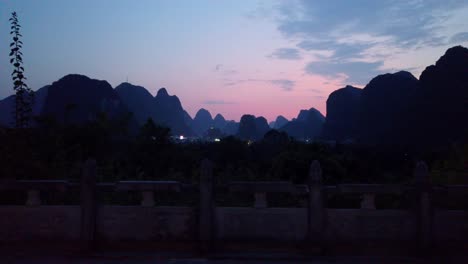 evening view of the lush and dense karst mountain landscape in yangshuo, guangxi province, china