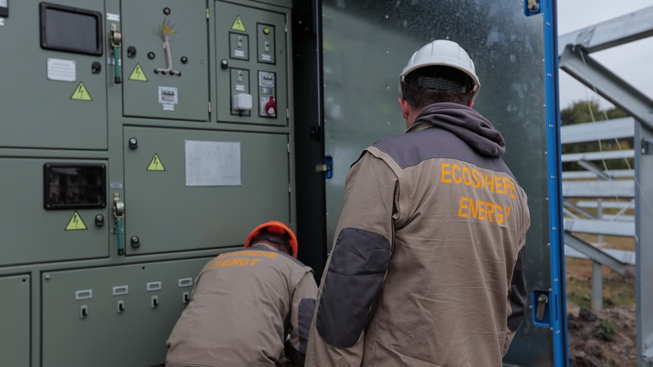 Ecosphere Energy Workers Inspecting Solar Panel Equipment