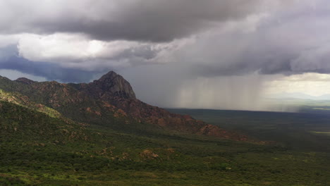 lluvia monzónica detrás de cabeza de elefante con relámpagos, cañón de madera, arizona