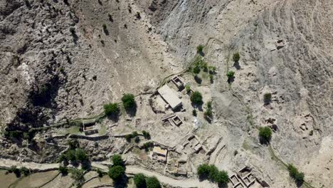 aerial perspective of hillside mud dwellings