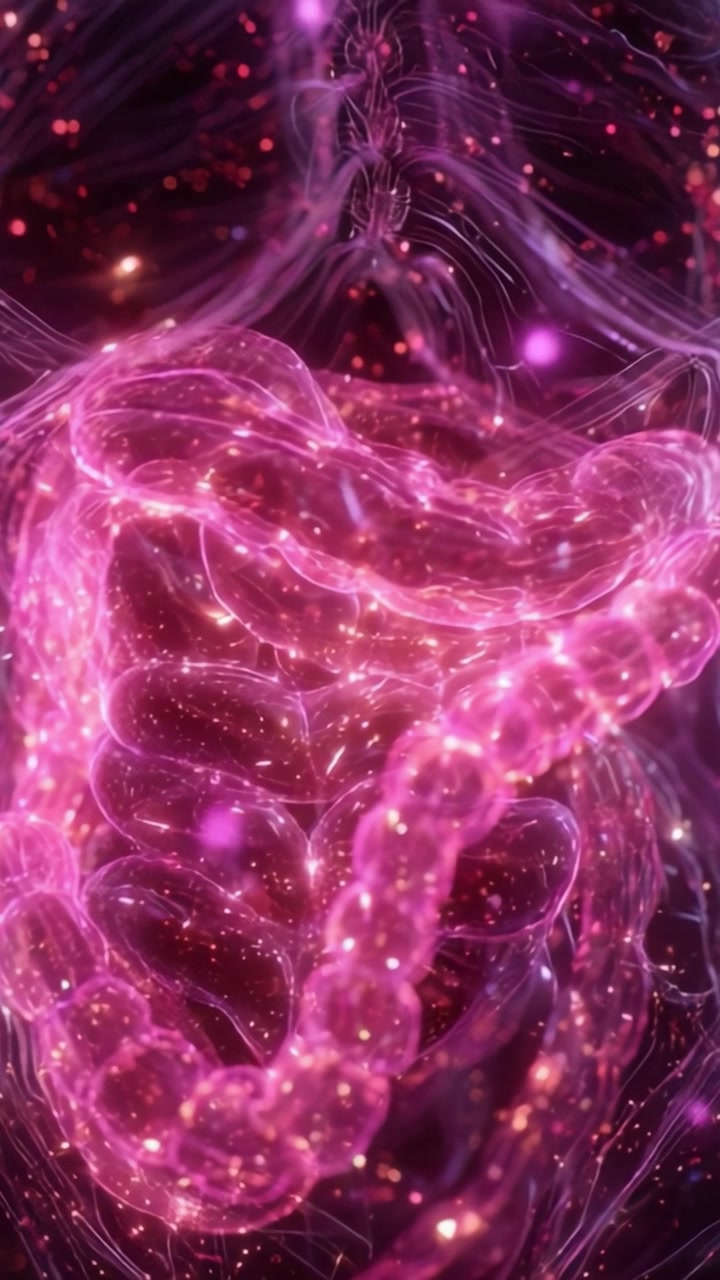 Vibrant Visualization of the Human Intestinal Tract: A Stunning Representation of Digestive Structures Illuminated with Cosmic Effects