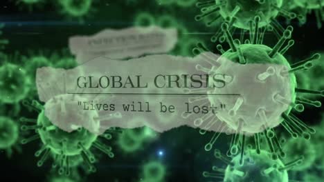 animation of global crisis text over virus cells