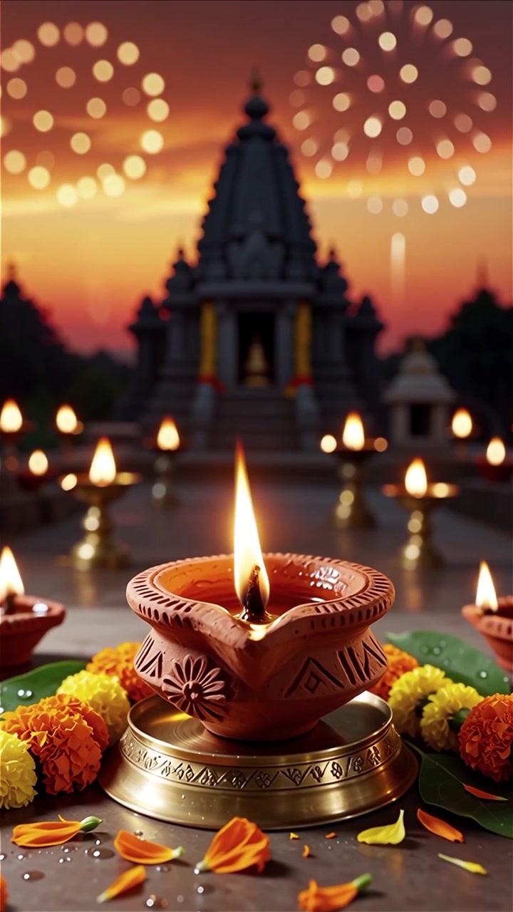 Sfondo del Festival Diwali con lanterne e decorazioni tradizionali Diyas.