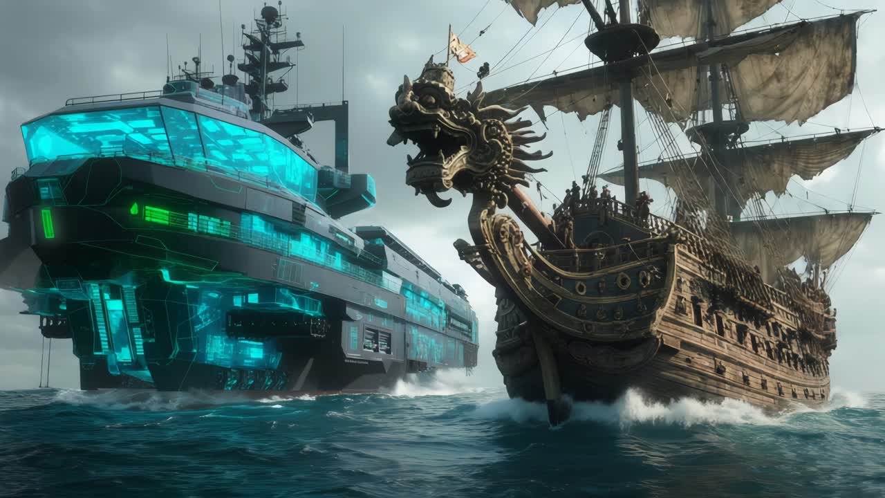 미래의 우주선과 고대 전쟁선