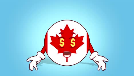 icono de dibujos animados bandera del dólar canadiense ojos dinero con animación de cara con alfa mate