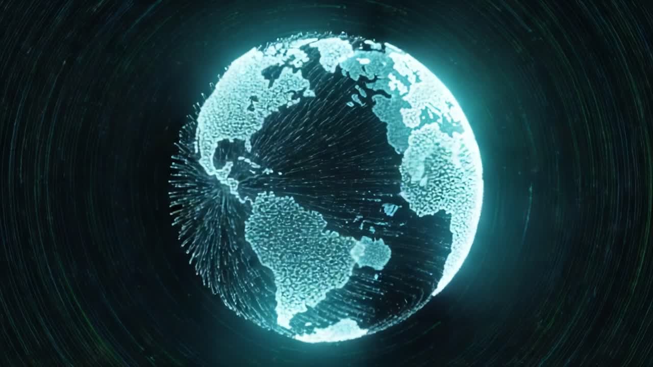 Stylized Digital Representation of Earth Showcasing Dynamic Geographical Features in a Futuristic Visualization of Our Planet's Surface