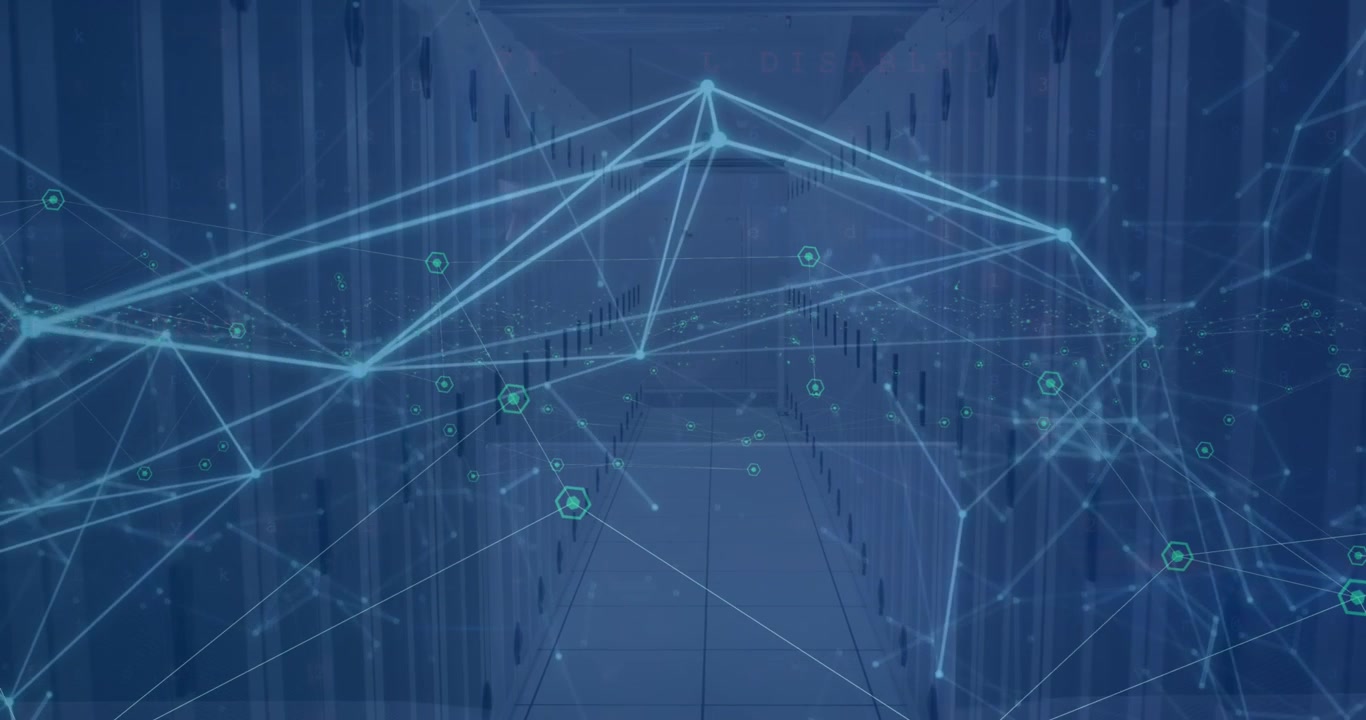 Animation of moving shapes over server room